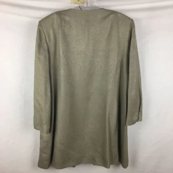Eileen Fisher 100% Silk Jacquard Gray Open Front Collarless Long Jacket NEW L